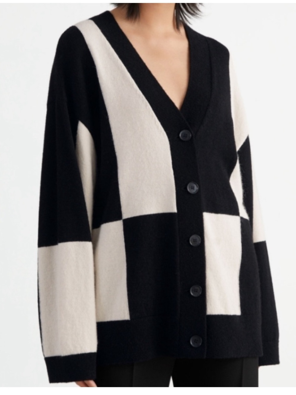 & Other Stories White Black Oversized Colorblock Cardigan
